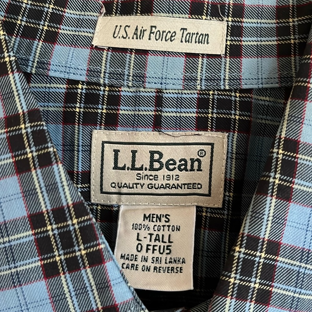 Men’s LLBean U.S. Air Force Tartan plaid button down shirt. size Lg-Tall NWOT